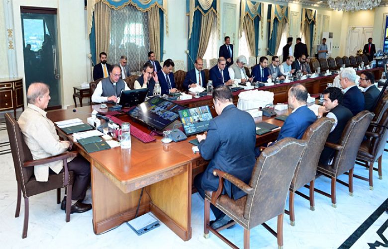 Prime Minister Shehbaz Sharif chairing a review meeting on electricity supply load management in Islamabad.