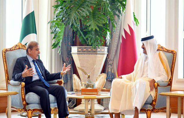 Prime Minister Shehbaz Sharif and Ameer of Qatar Sheikh Tamim Bin Hamad Al Thani
